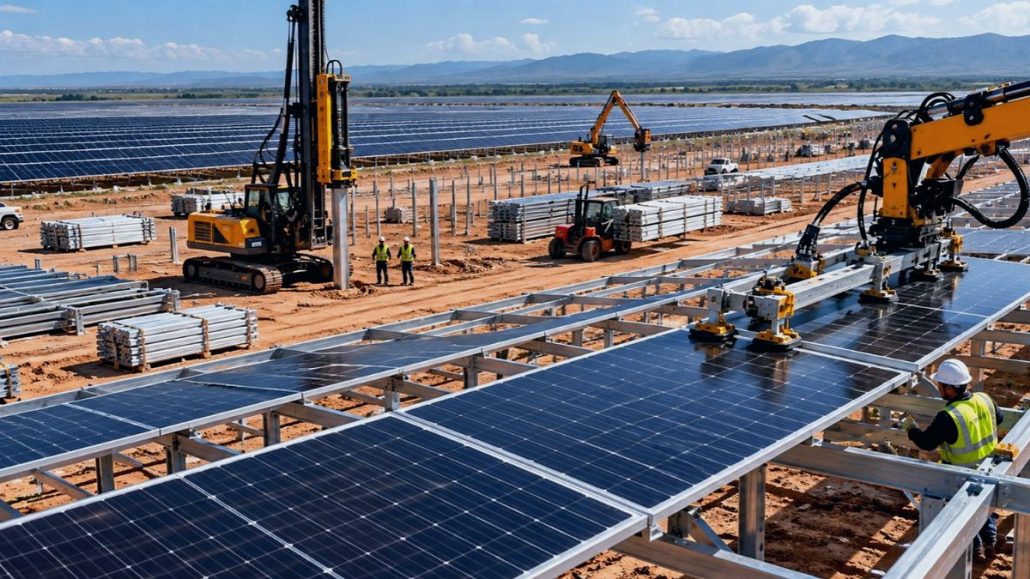 Lightsource bp testa robôs e aço que podem deixar usina solar 22% mais barata e 30% mais rápida